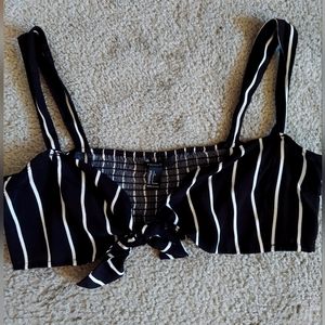 FOREVER 21 Black Striped Tie Up Top Size XL